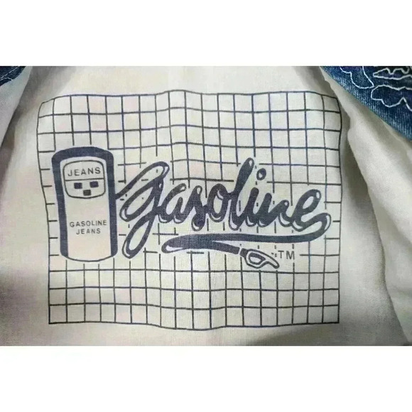 Size Medium Large Vtg Gasoline Denim Blazer Jacket Abstract Floral - Picture 4 of 4